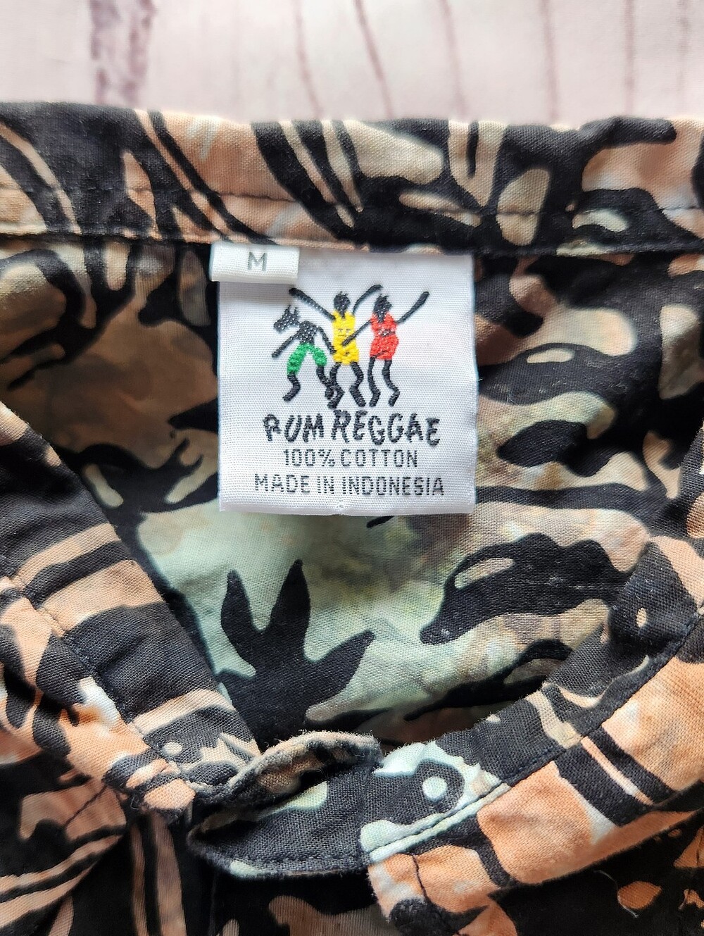 Rum Reggae Vintage Tropical Button Shirt Green Orange Black | Men's Size M - Picture 7 of 9
